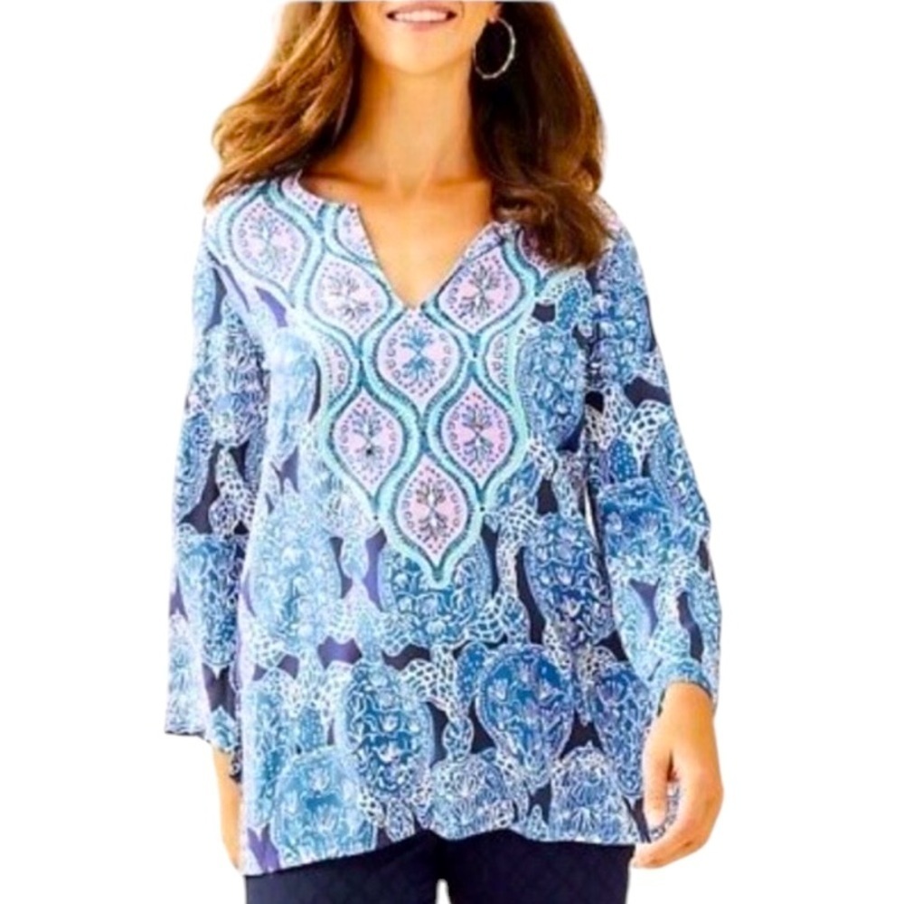 NWT’S Lilly Pulitzer Renato Paisley Silk Tunic Blouse SZ XS